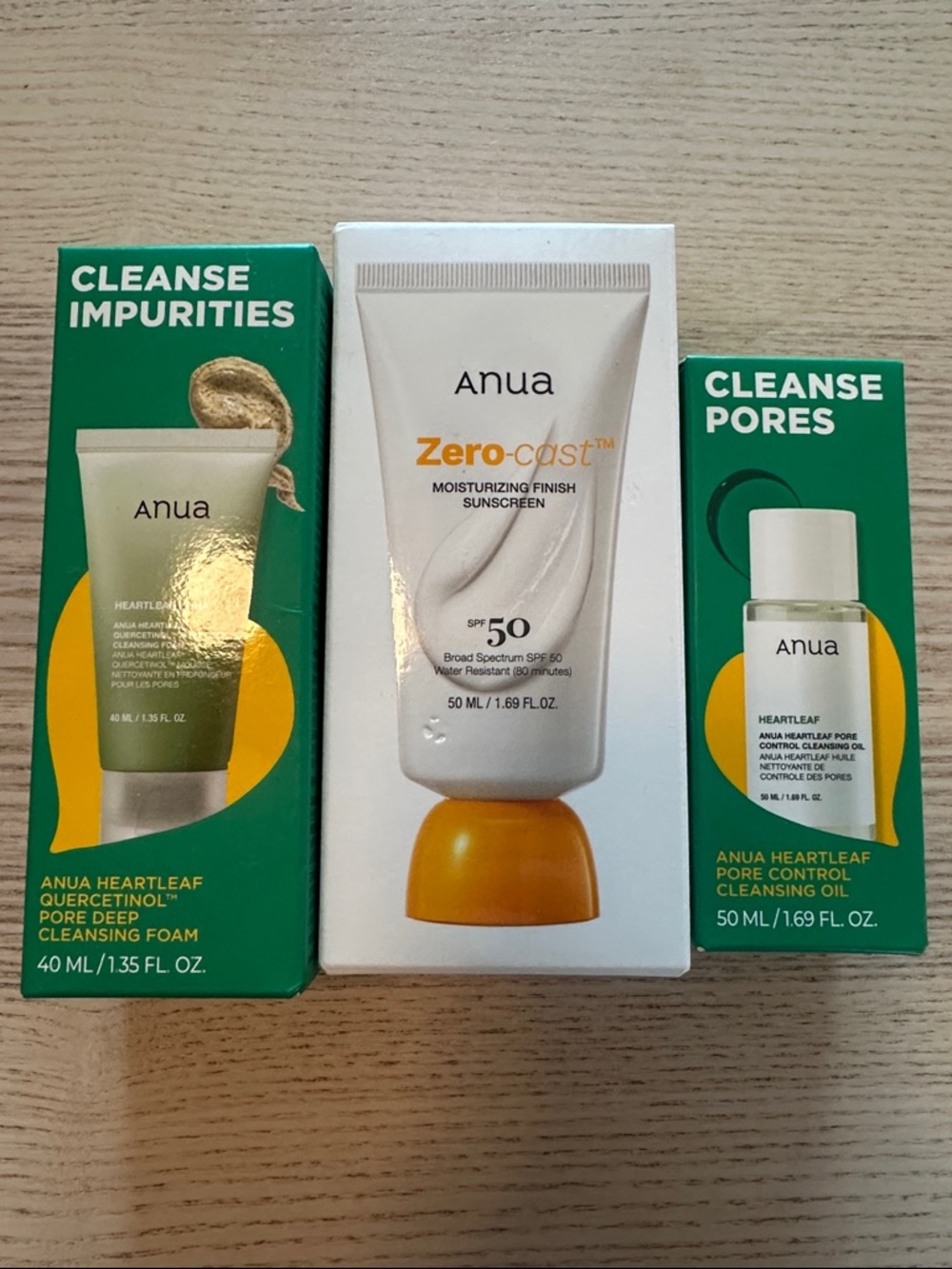 Anya Zero-cast SPF 50 Moisturizing Sunscreen + cleansing foam + cleansing oil